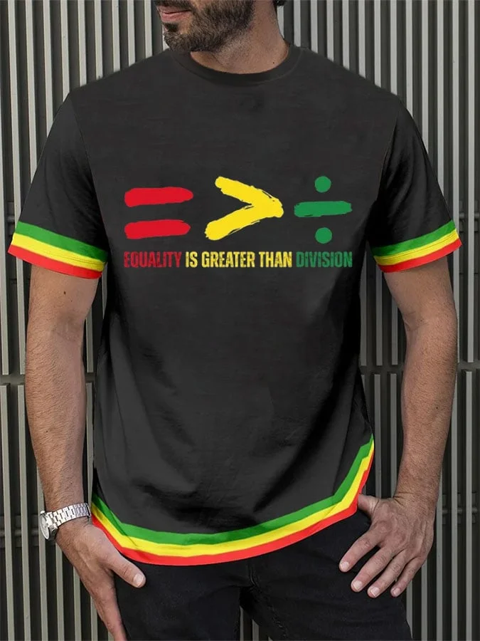 Men's Black History Equality Is Greater Than Division  Print Short Sleeve T-shirt 