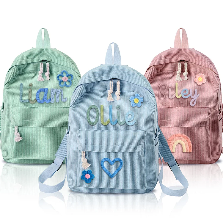 Dyoart Custom Toddler Backpack with Name | Personalized Kids School Bag for Girls & Boys | Customized Corduroy Preschool Daycare Backpack Birthday Back to School Gifts