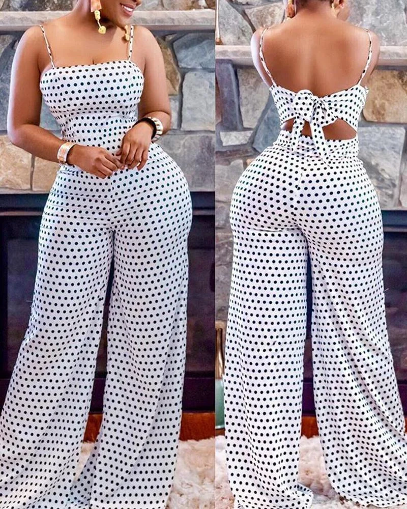 Spotted Print Suspender Jumpsuit