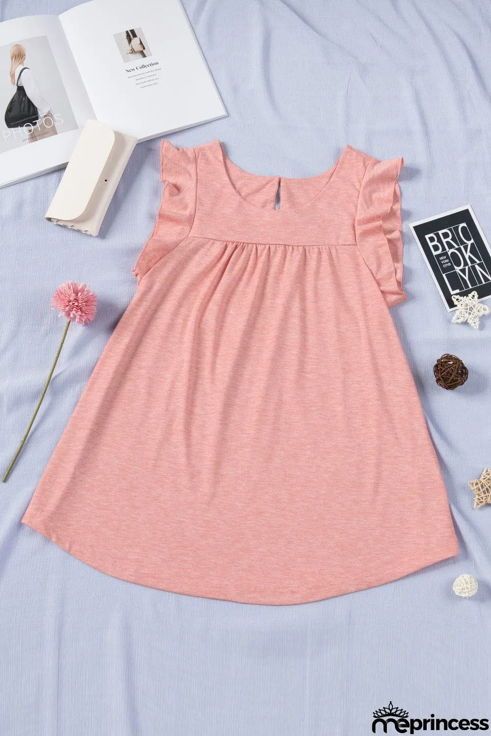 Keyhole Back Ruffled Sleeveless Top