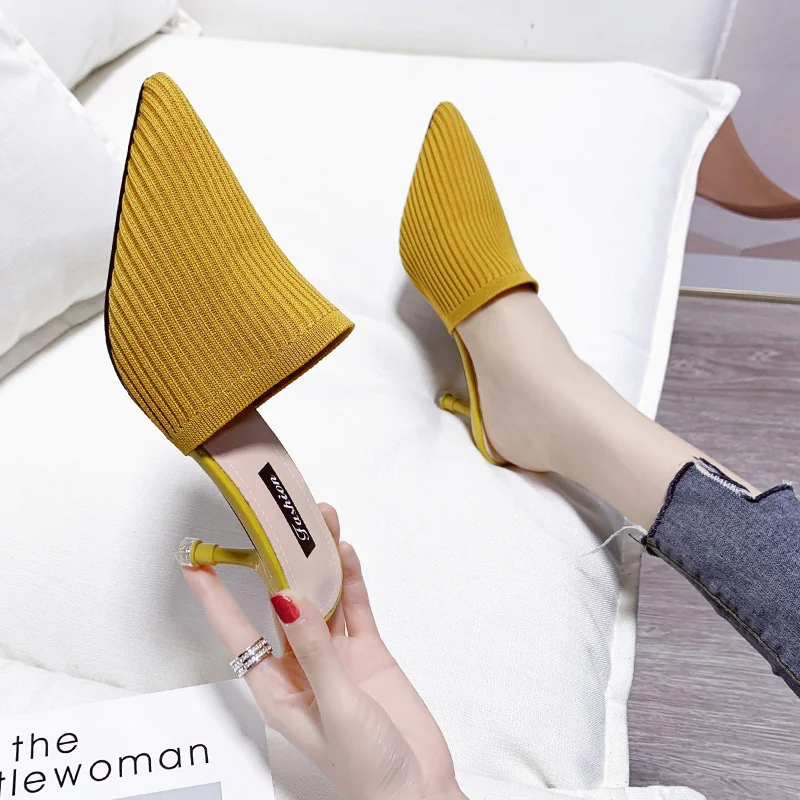 Breakj Breakj Half-Slippers High Heel Head Women's Summer New Fashion Half-Shoe Single Shoes Fashion Fine Heel Cool Slippers