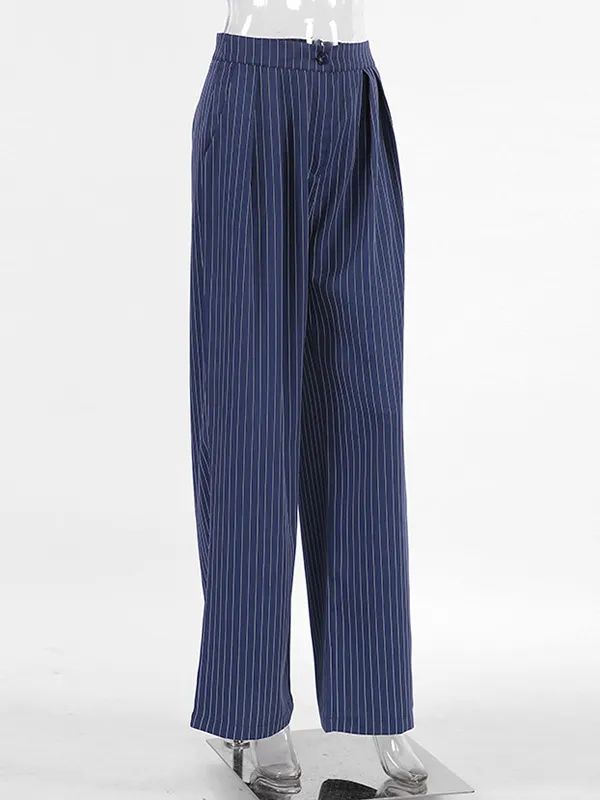 Mid-Waisted Striped Wide-Leg Pants
