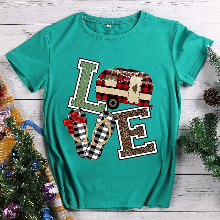 Love Camping Christmas Camper T-Shirt Tee -08595-Annaletters