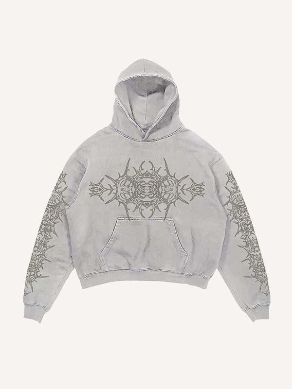 Skull&Graphic Print Slant Pockets Hoodie