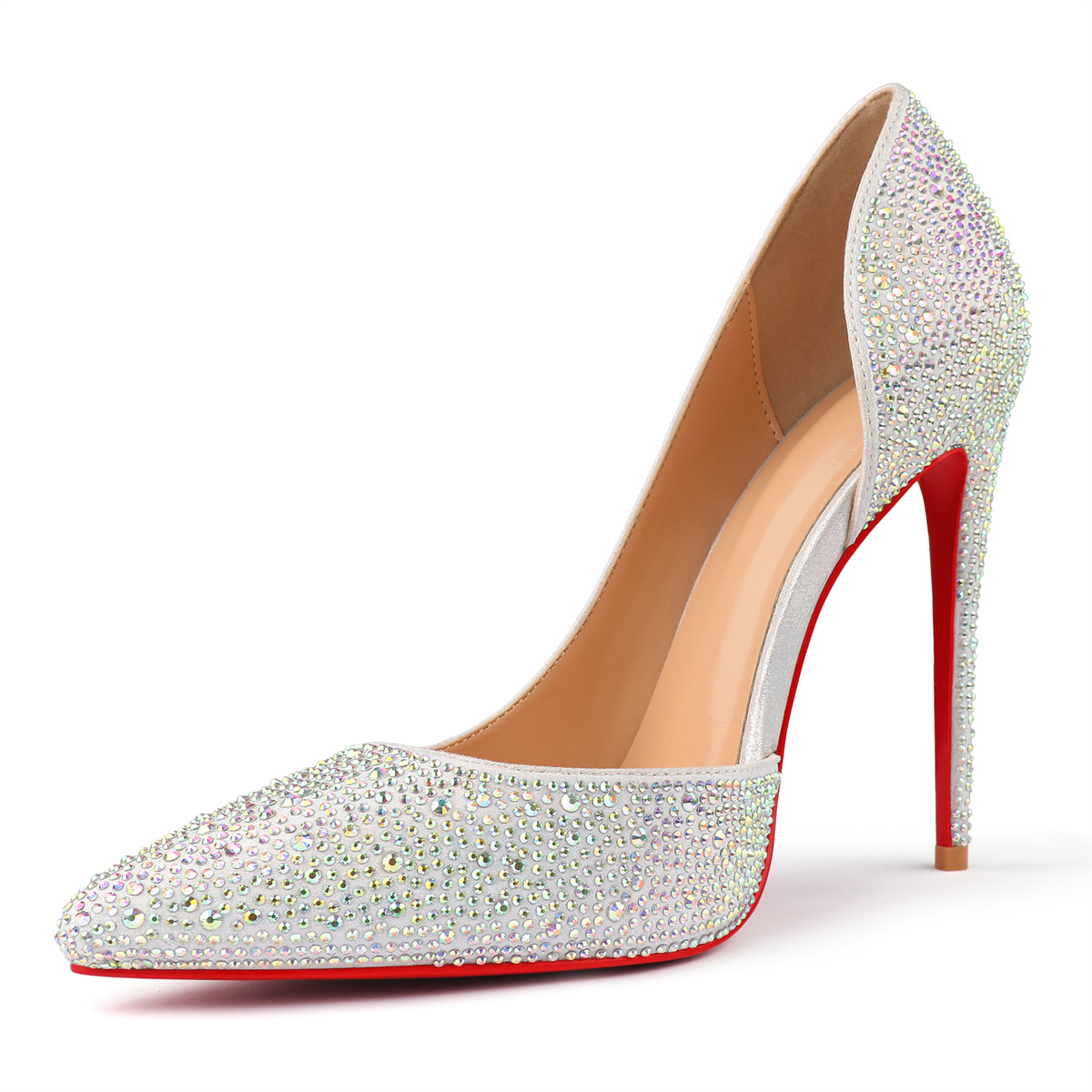 100mm Women's Pointed Toe Red Bottom Shiny Party Daily Wedding Pumps-MERUMOTE