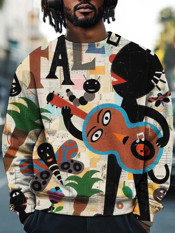 Men's Abstract Cartoon African Music Art Print Casual Sweatshirt