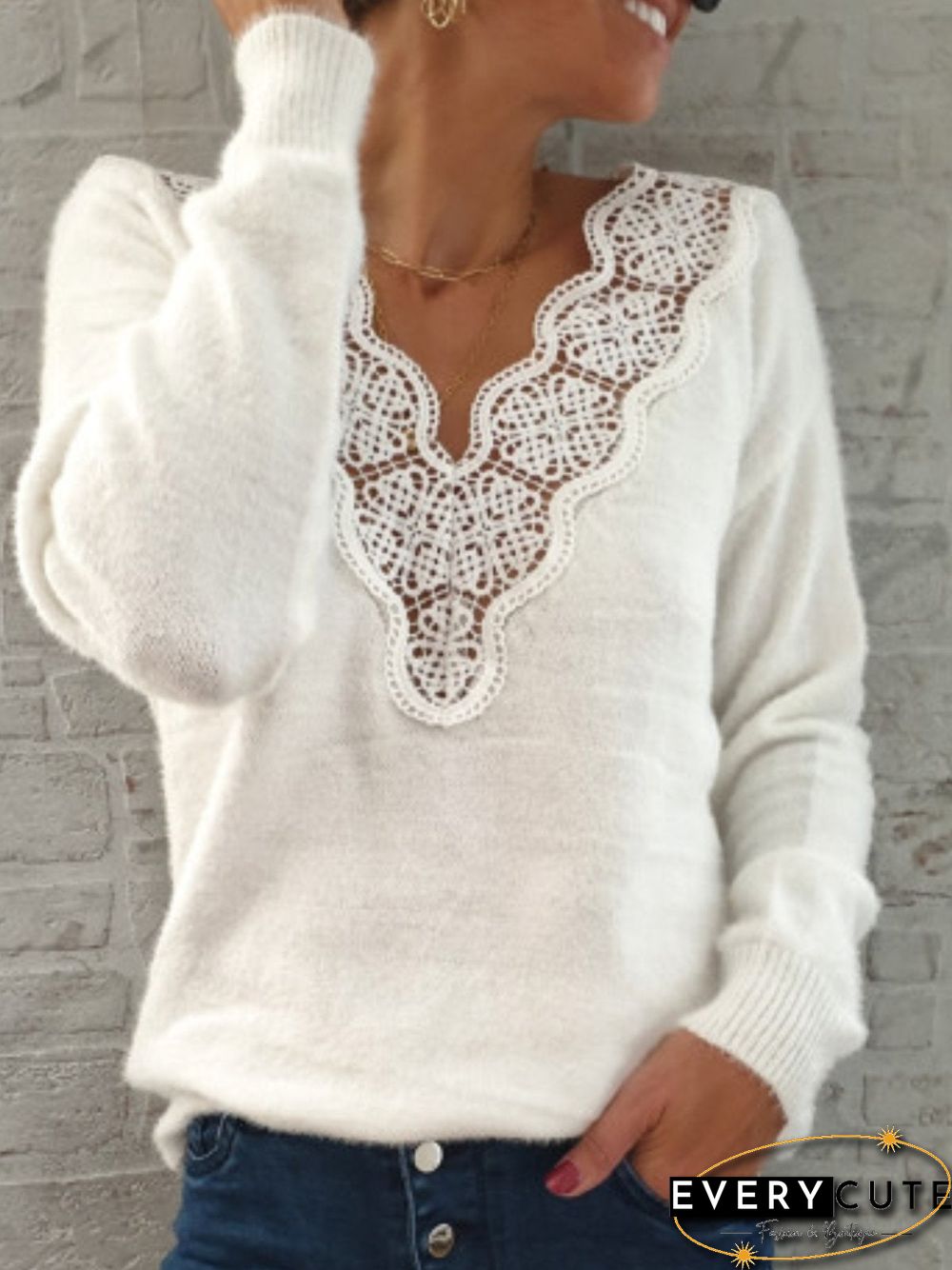 Casual Shift Floral Guipure Lace Sweater