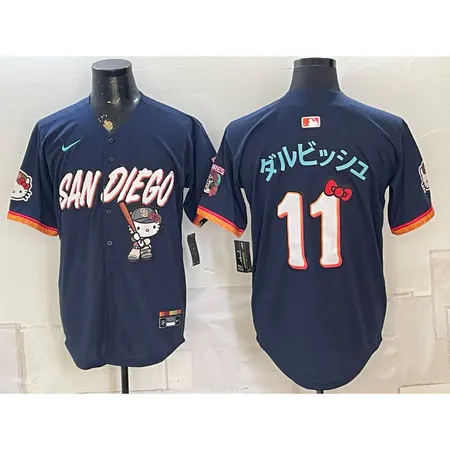 Men's San Diego Padres #11 Yu Darvish Navy Hello Kitty Stitched Baseball Jersey