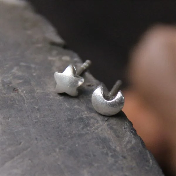 Sterling Silver Star Moon Earrings