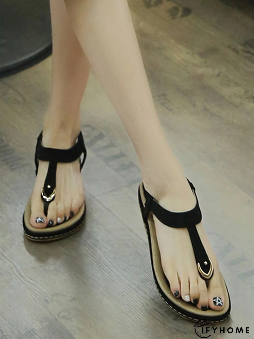 Women's Beach Metal Buckle Trim Flip-On Sandals | IFYHOME