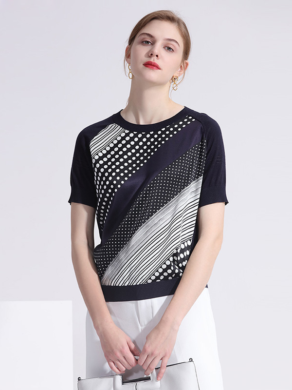 T-shirt en soie à pois style rayé-Soieplus