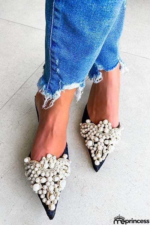 Pearl Lace High Heel Mules