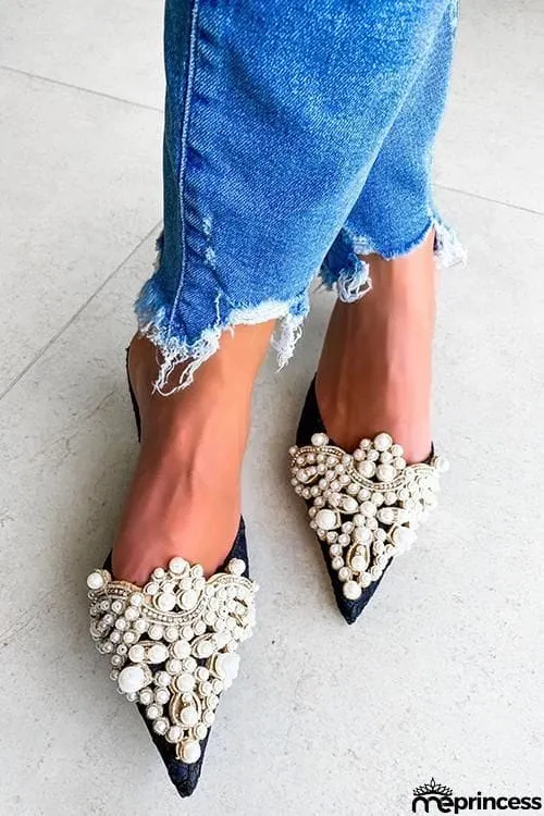 Pearl Lace High Heel Mules