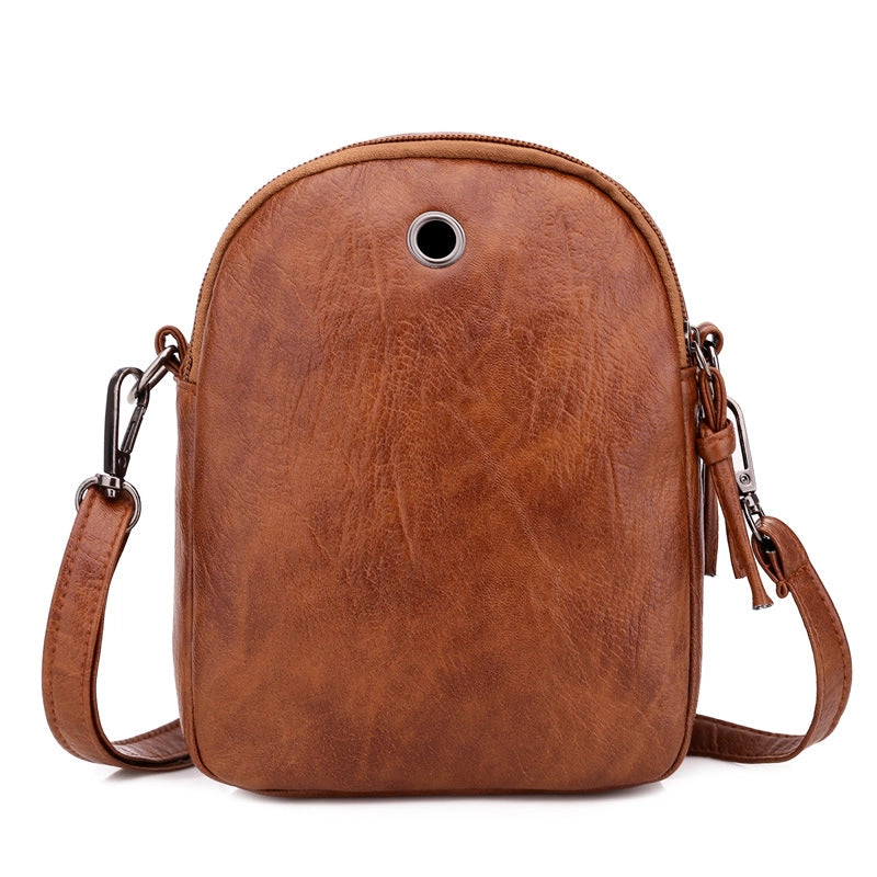 Women’s Pu Leather Solid Color Lingge Basic Square Zipper Crossbody Bag