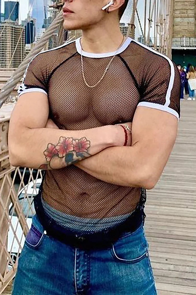 Ciciful Men's Mesh See Through Short Sleeve Casual T-Shirt