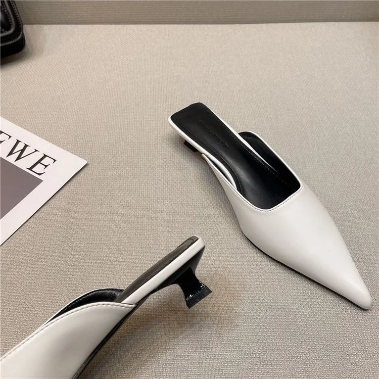 Yyvonne Spring New Temperament Show Thin Pointed Cat And Baotou Cool Slippers Women Wear Fine And Leisure Muller Half Slippers