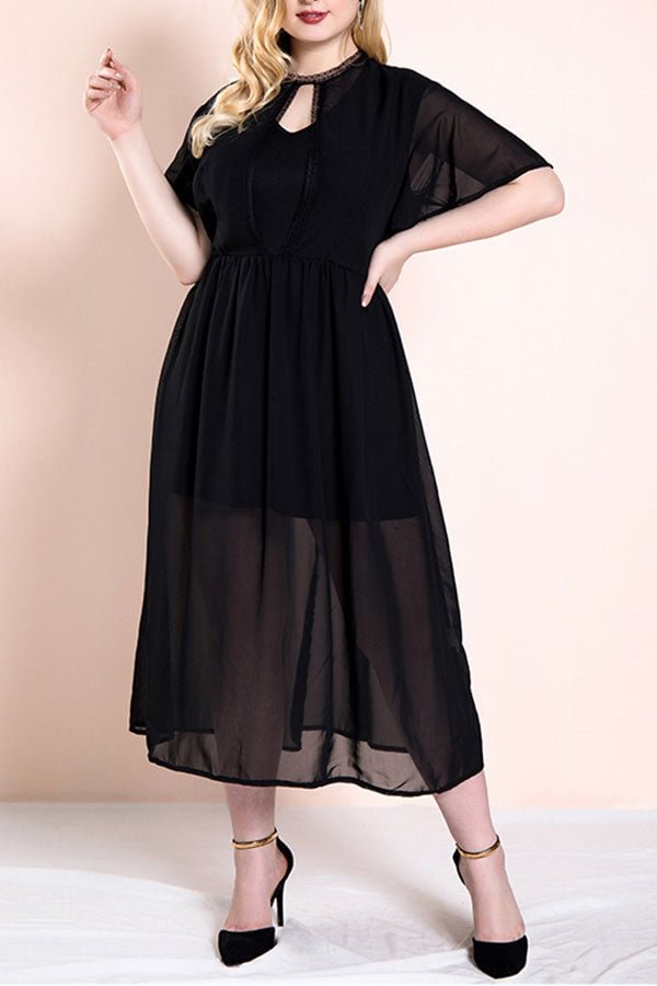 Plus Size Black Chiffon Midi Dress - Shop Trendy Women's Clothing | LoverChic