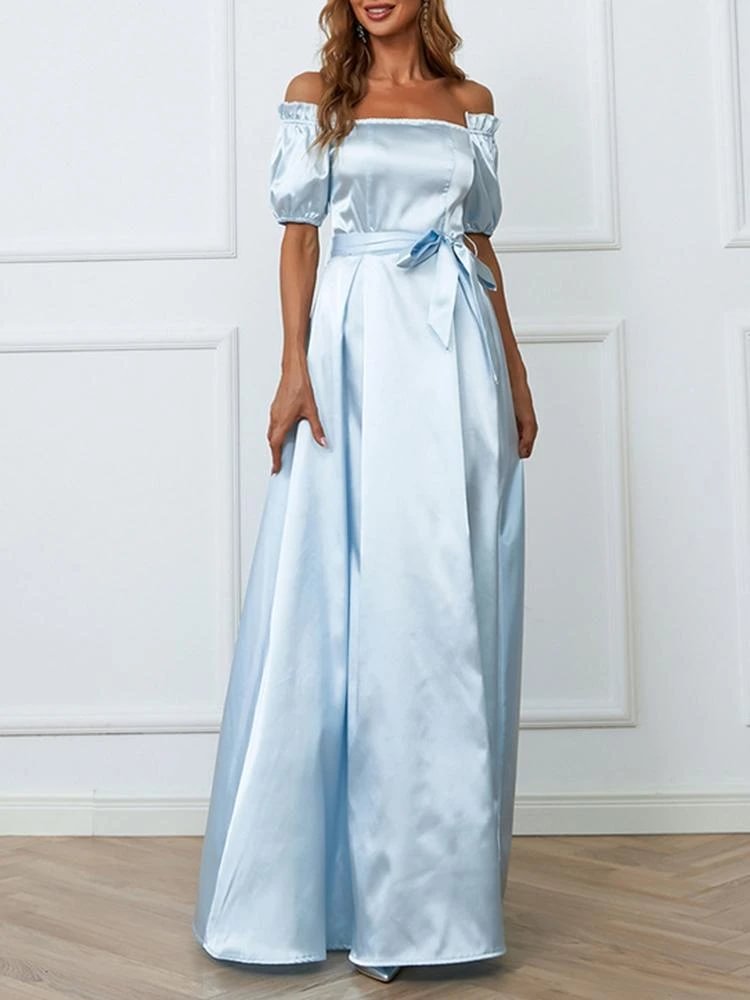 Elegant blue satin maxi evening dress-zachics