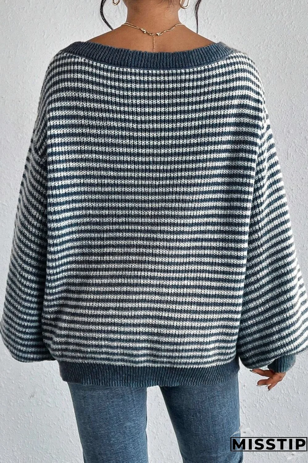 Striped Boat Neck Long Sleeve Sweater