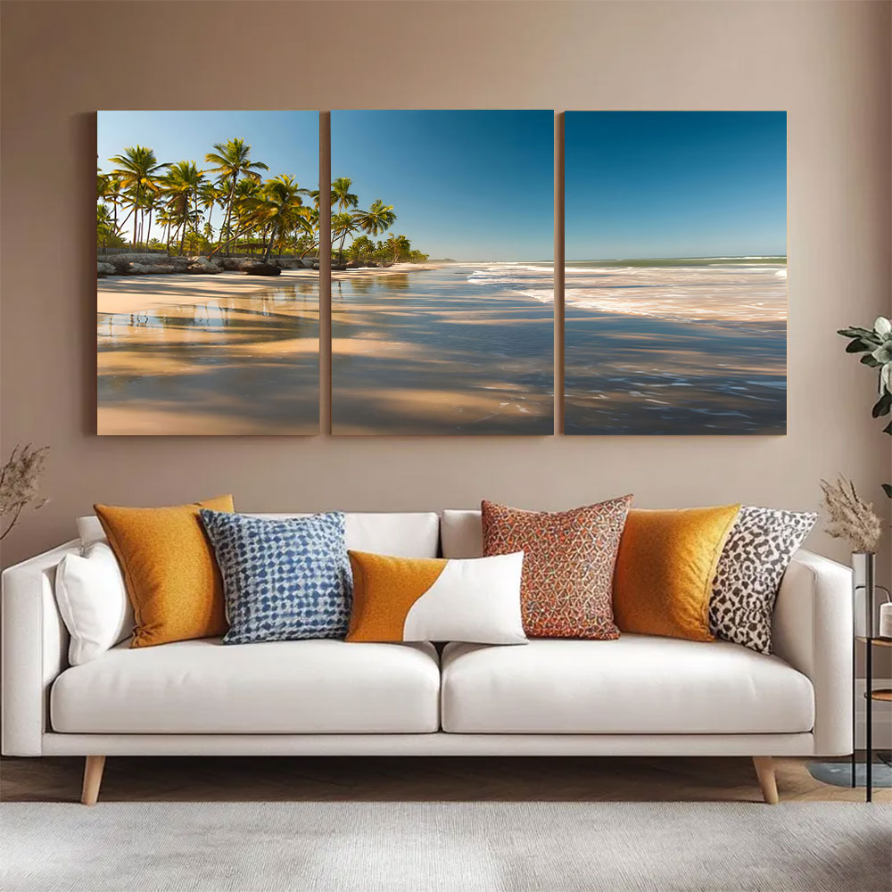 3-Piece Set Palm Beach Wet Sand Reflection Canvas Art