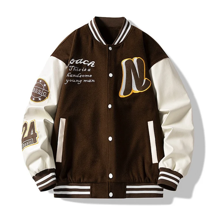 Embroidery Casual College Wear Loose Baseball Varsity Jacket for Men at Hiphopee