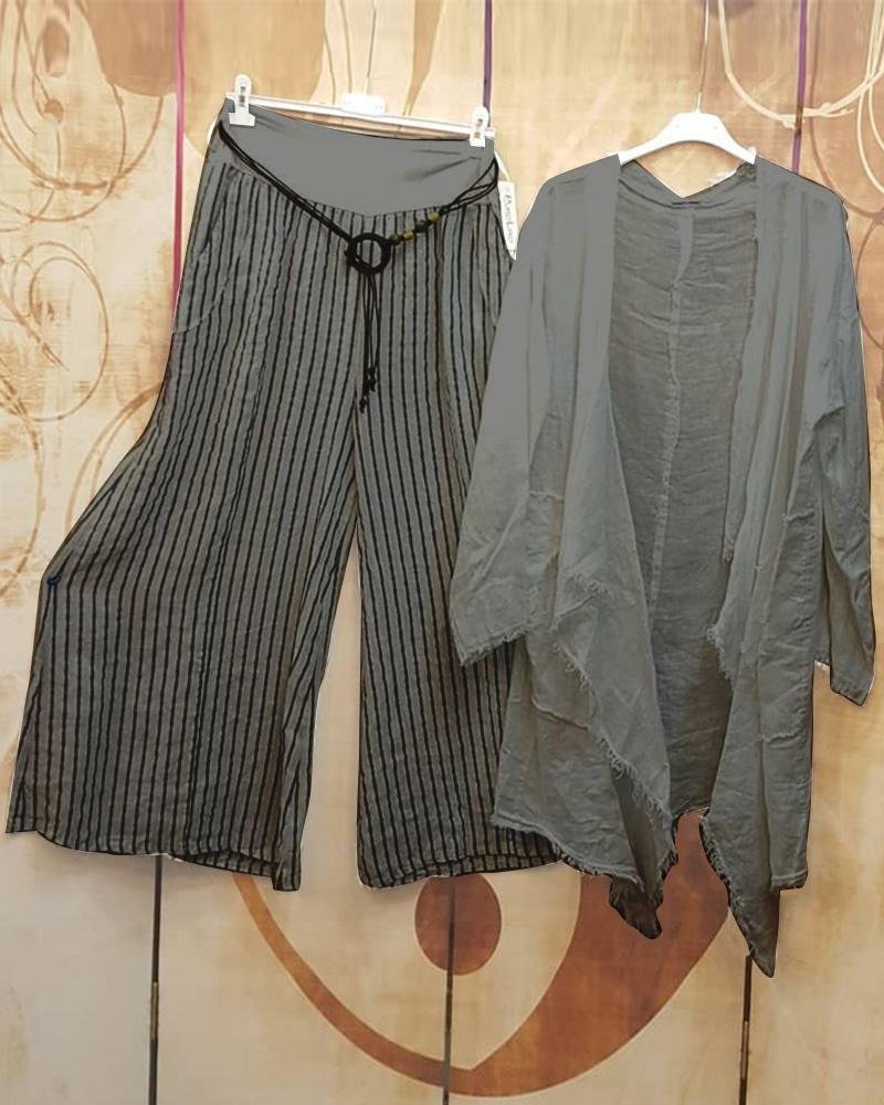 Casual And Comfortable  Long Section Long-Sleeved Cardigan Two-Piece