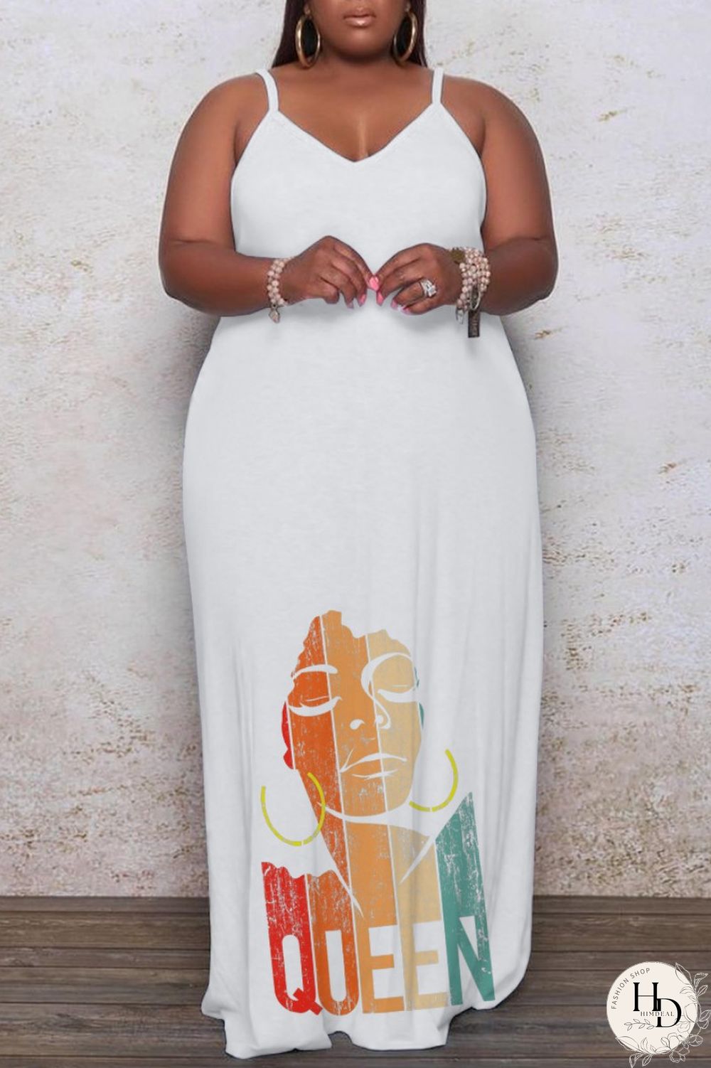 White Sexy Casual Print Backless Spaghetti Strap Long Dress Plus Size Dresses