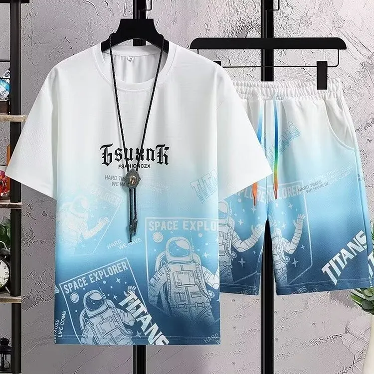 Two Piece Men's Short Sleeve and Shorts Summer Set