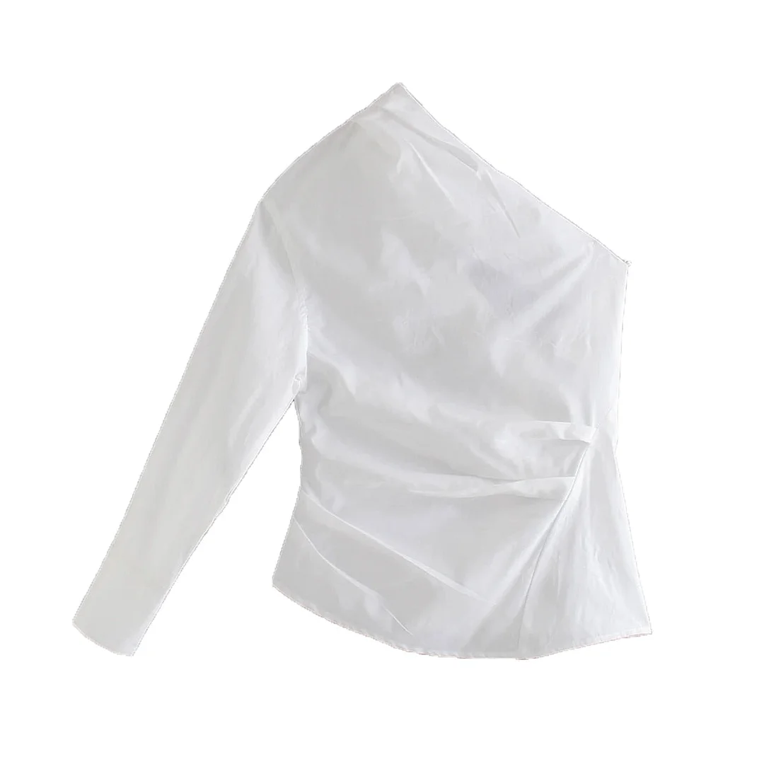 New Design Solid One Shoulder Women Shirt Irregular Hem Roupas Female Blouse Chemise Top Streetwear