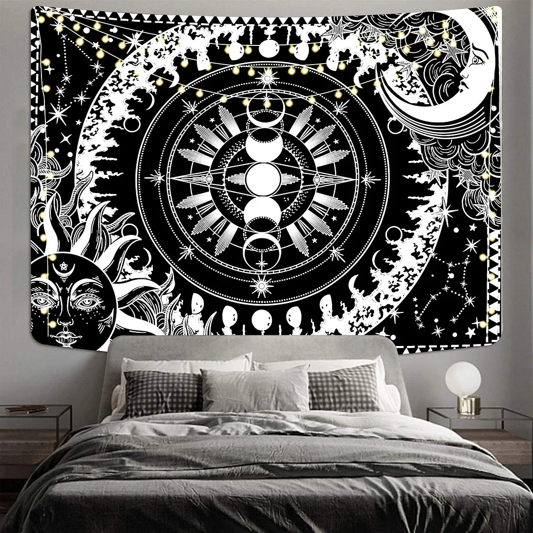 Dropshipping Tarot White Black Sun And Moon Wall Hanging Tapestry Gossip Hippie Rugs Dorm Decor Mandala Bedspread Bedroom Decor