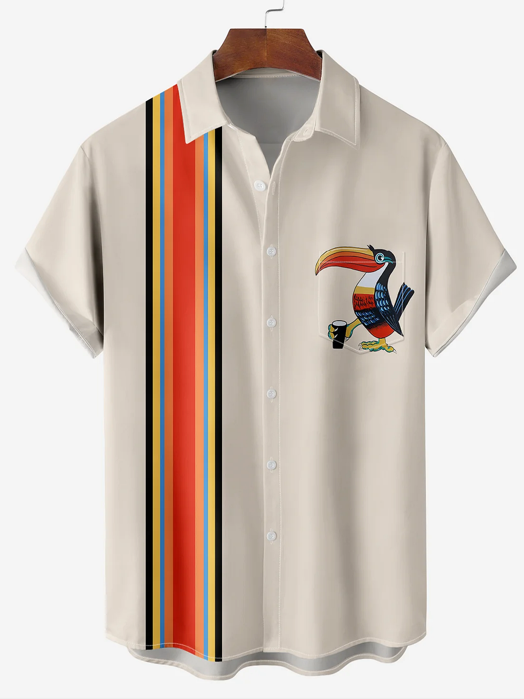 Men's Hawaiian Beach Vacation Striped Print Shirt PLUSCLOTHESMAN