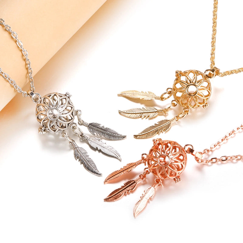 Mexican Bell Feather Tassel Necklace Music Ball Women Aromatherapy Essential Oil Diffuser Exquisite Ornament