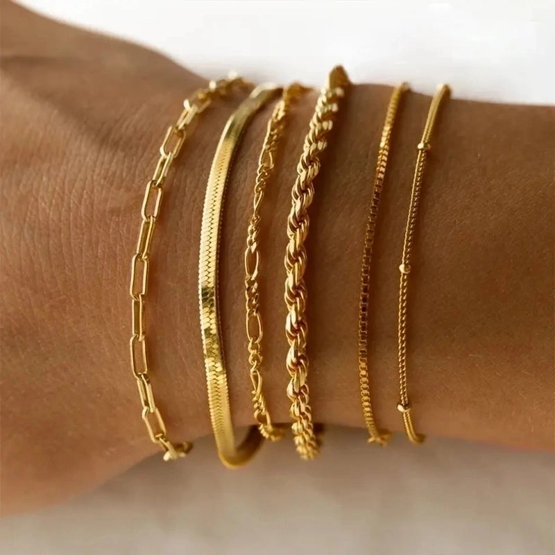 3 Pieces Casual Geometric 304 Stainless Steel 16K Gold Plated White Gold Plated Gold Plated Bracelets In Bulk