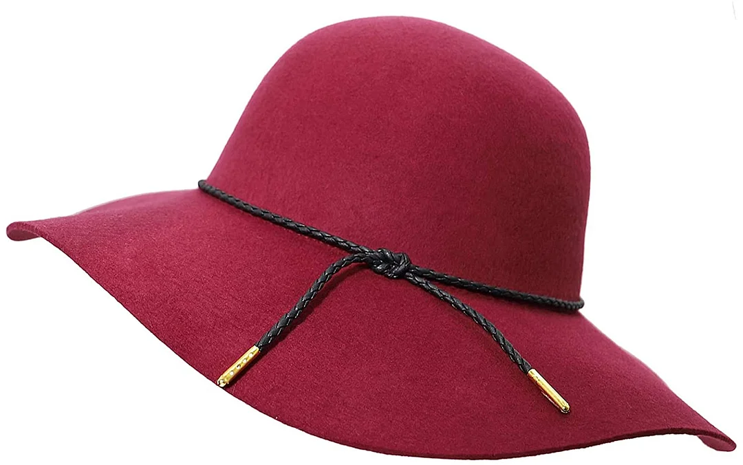 Women's Wide Brim Wool Ribbon Band Floppy Hat