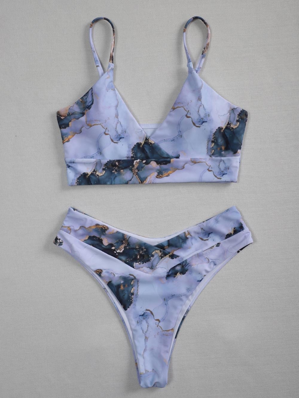 2021 New High Waist  Bikini set Yellow Bandeau Swimsuit Sexy Print Thong Bikini Women Swimwear Two-pieces Bather Bathing Suit
