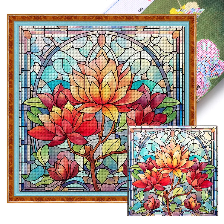 Glass Painting - Flowers 11CT Stamped Cross Stitch (40*40CM) gbfke