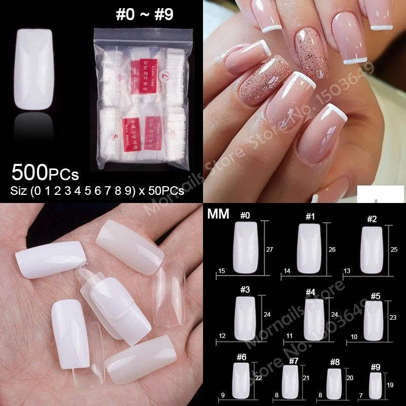 500 Pieces Of Ballerina Stiletto Coffin Rounded Square False Nail Tips Manicure Fake Nail Tips Long False Nails Short Nail Tips-Nail Inspo