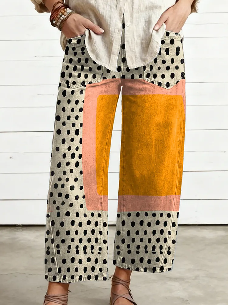 Women's Geometry Art Print Casual Cotton Trousers With Pockets