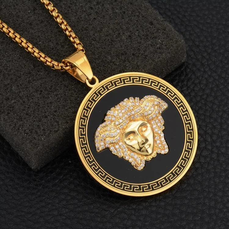Round shape face pattern rhinestone fashion necklace
