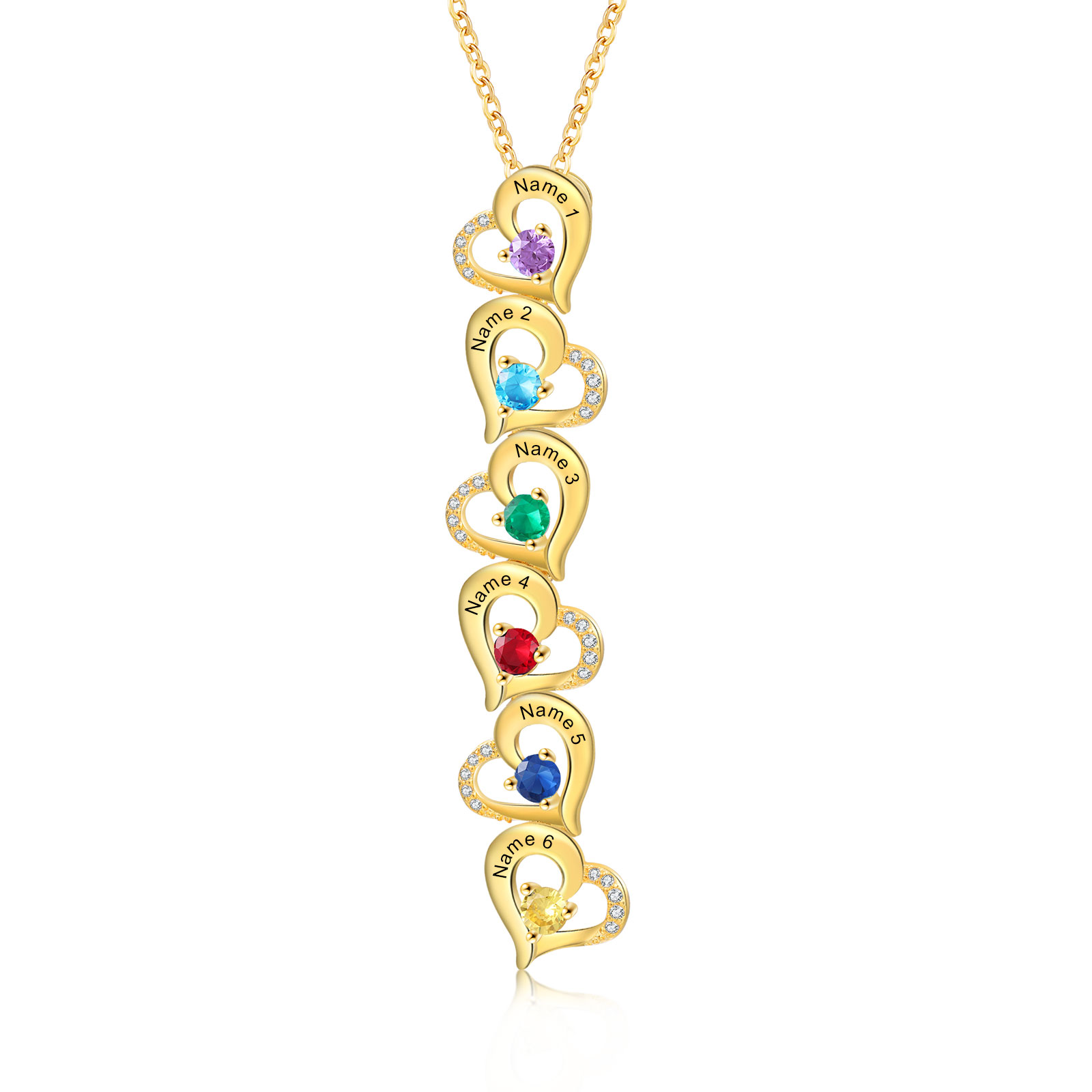 6 Names - Personalised Heart Pendant Necklace Custom Birthstones & Names Necklace Birthday Gift for Her -Jessemade AU