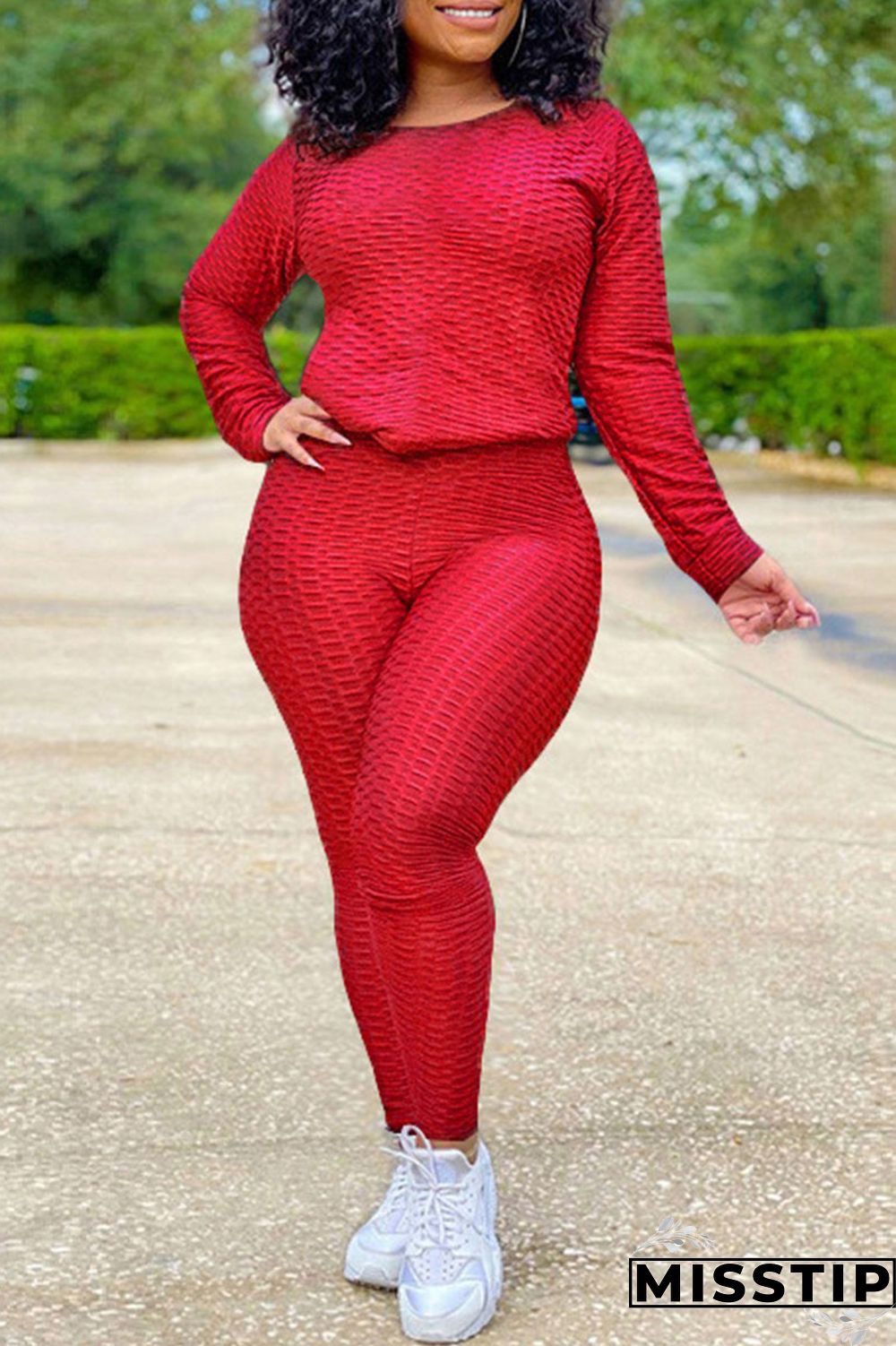 Orange Casual Solid O Neck Long Sleeve Two Pieces