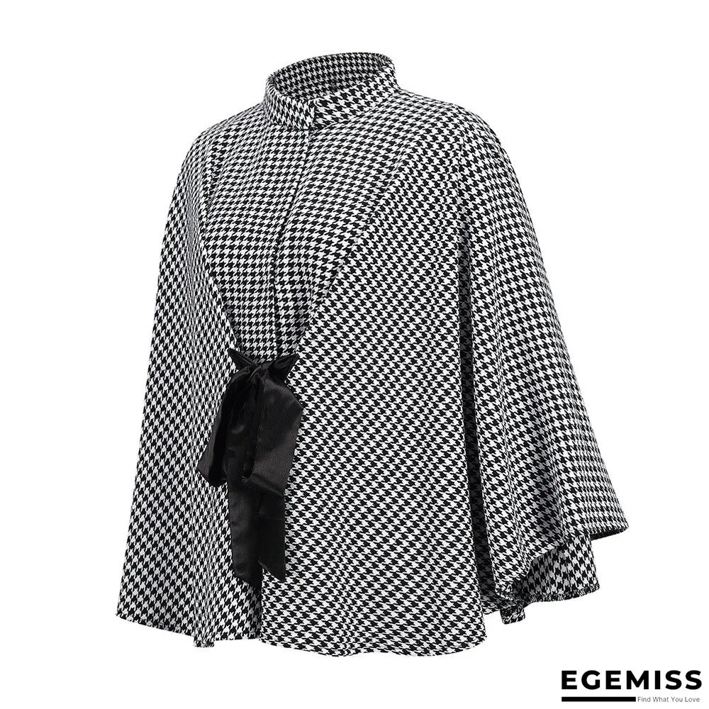 Autumn winter Coat  Houndstooth Woolen Coat Loose Cloak Coat | EGEMISS