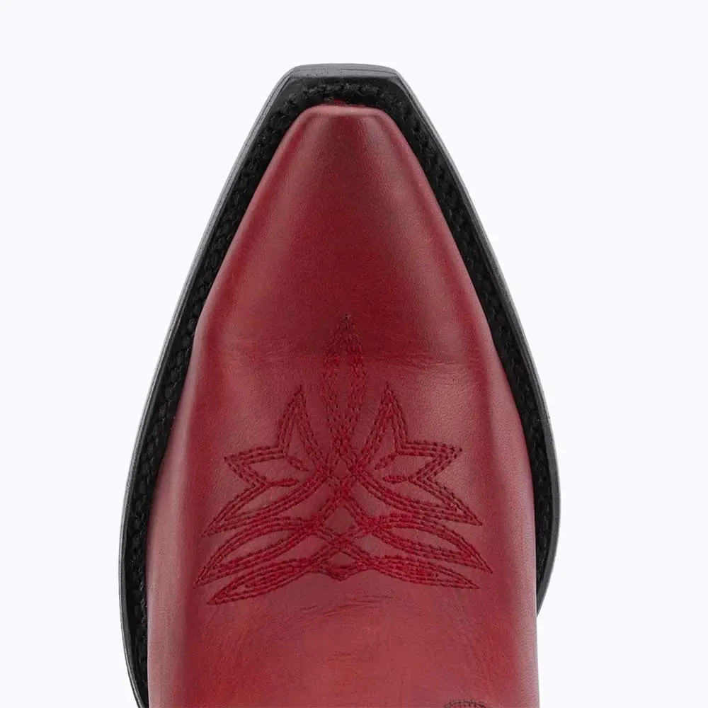 Distressed Block Heel Snip Toe Embroidered Red Cowgirl Boots