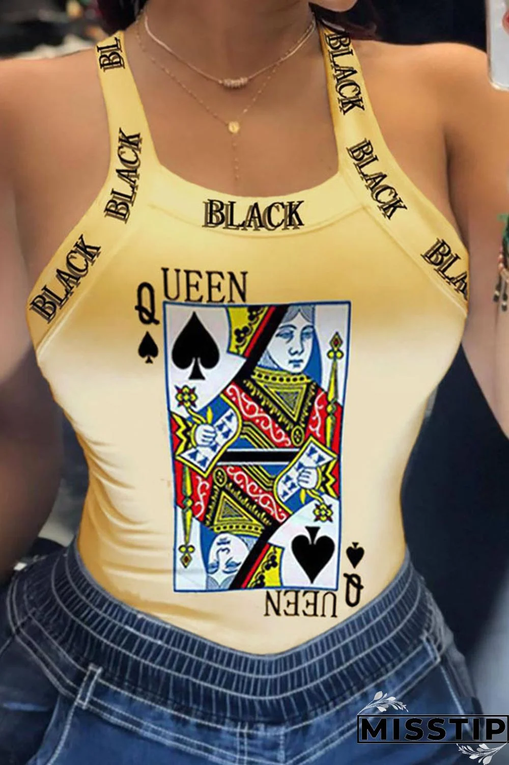 Cream White Casual Street Print Patchwork U Neck Tops