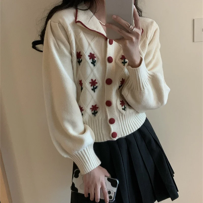 Toloer Toloer Embroidered Sweater Sweater Female 2024 Autumn And Winter New Chic Top Design Sense Niche Cardigan Coat Female-Outfit Ideas