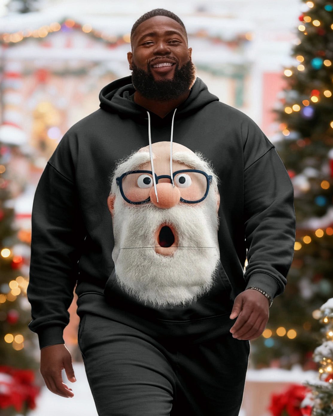 Big & Tall Men's Christmas Surprised Santa Claus Hoodie Set