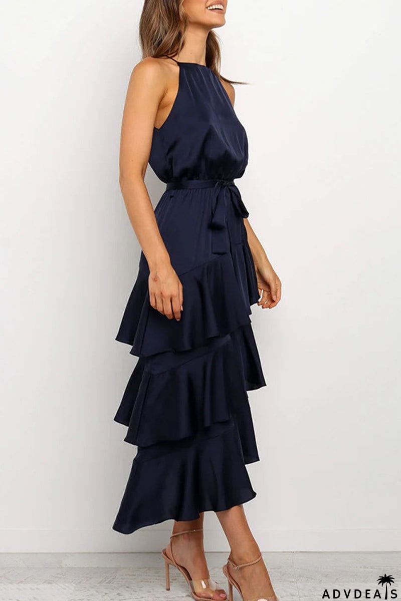 Sexy Solid Flounce Cake Skirt Dresses