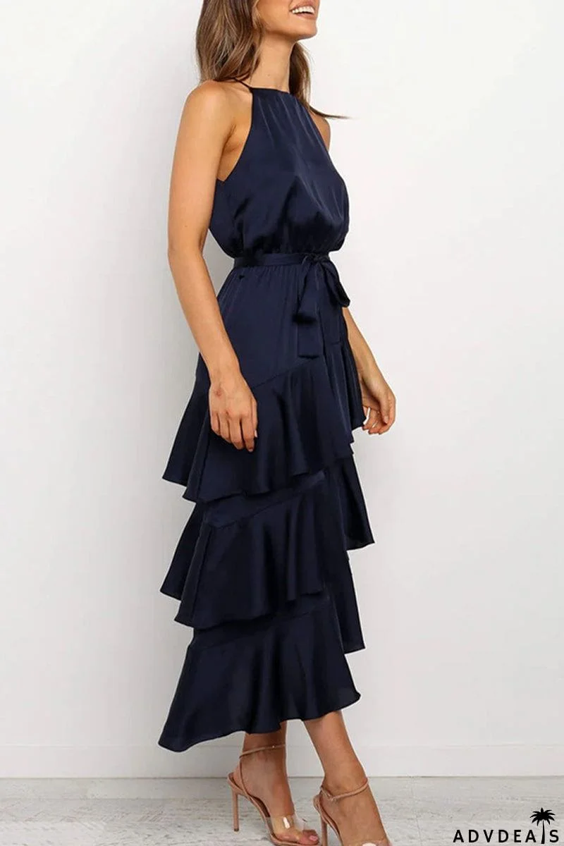 Sexy Solid Flounce Cake Skirt Dresses