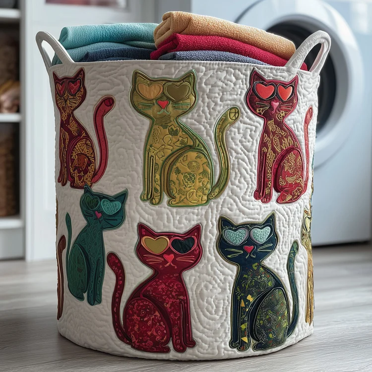 Whimsical Cats Quilted Laundry Basket GFTOMA4383