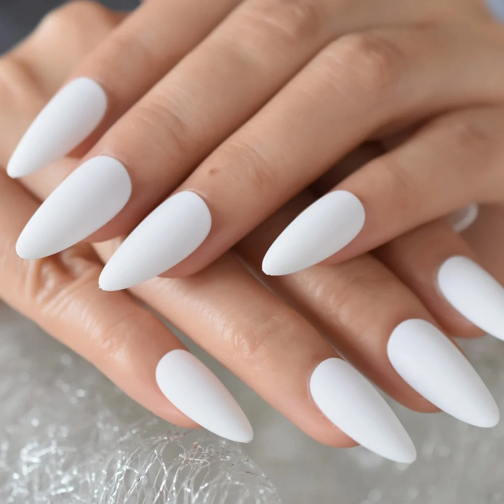 Professional Almond shaped Nail Tips Stiletto Matte Fake Nails White Short Press On Nails With Free Adhesive Tabs-Nail Inspo
